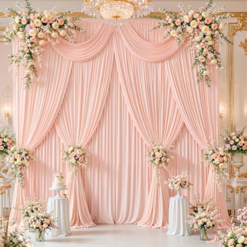 Blush Pink Backdrop Curtains-Wrinkle-Free Polyester Photography Drapes Party Curtain Background for Baby Shower Wedding Decorations- 24 X10FT - Image 7