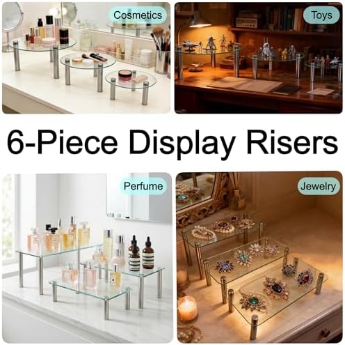 6 Pack Tempered Glass Cake Stands Set 9 11 13 Inch Dessert Display Riser - Image 6