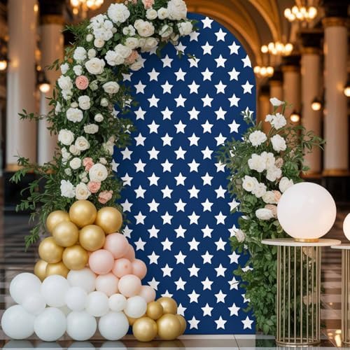 4th of Arch Backdrop Cover 7.2 FT, July Patriotic Independence Day USA Flag Star Blue Wedding Arch Cover Stretchy Backdrop Stands Covers for Birthday Party Ceremony Banquet Decor - Image 4