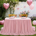 Dusty Rose Table Skirt 9FT Sheer Table Skirting 2 Layer Rectangle Tablecloth for Birthday Baby Shower Wedding - Image 5
