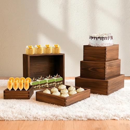 6-Pack Wood Risers Display Stands, Multi-Height Food Risers for Buffet Table, Rustic Wooden Cake & Cupcake Stands for Party, Birthday, Wedding, Halloween Decor - Image 6