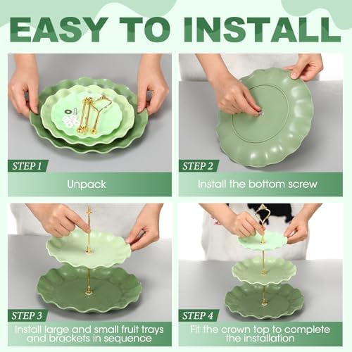 FoldTier 6 Pack Cupcake Stand Set 3 Pcs 3 Tier Gradient Dessert Table Display Stands Cookie Tray Rack 3 X14 in Rectangle Party Trays for Wedding Birthday Tea Party Baby Shower(Green,Round) - Image 4