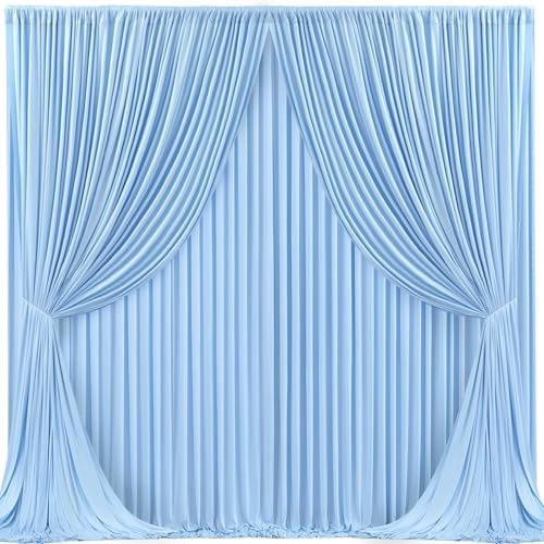 20x10ft Baby Blue Backdrop Curtain for Wedding Parties Wrinkle Free Fabric Light Blue Drapes Backdrop Decoration for Baby Shower Birthday Photography Decoration 4 Panels, 5ft x 10ft by Gogoparti