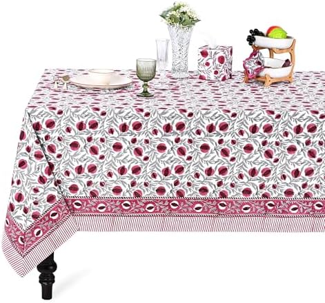 Ridhi Sangria Red Hand Block Print Cotton Tablecloth 160 x 72 Inch by Ridhi