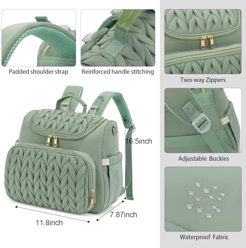 Small Diaper Bag Backpack Quilted Mini Baby Crossbody Diaper Bag Tote for Mom and Baby Girls Boys (Matcha Green) - Image 6
