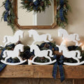 Vicenpal 6 Pack Baby Shower Wooden Vintage Rocking Horse Table Decorations for Blue Green Tartan Plaids Party Centerpieces, White Rocking Horse Decor for Baby Shower Party Wedding Birthday Decorations by Vicenpal