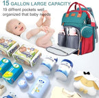 Diaper Bag Backpack with Changing Station, Blue-Green - Image 2