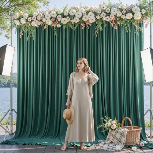 20x10ft Hunter Green Backdrop Curtains for Wedding Parties Wrinkle Free Green Curtains Photo Backdrop Drapes for Photography Birthday Baby Shower Soft Fabric Party Backgournd for Photoshoot - Image 4