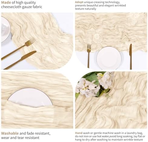28 Pack Ivory Cheesecloth Table Runner 17x108 Inch Semi Sheer Boho Gauze Cheese Cloth Fabric Table Runners, for Wedding Party Baby Shower Birthday Home Decor Garden Farmhouse - Image 4