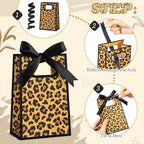 AmazingSpark 50 Pcs Leopard Print Mini Gift Bags Bulk 6.3 x 3.9 x 2.8 Inch Cheetah Small Gift Bags with Handles and Ribbon Bows for Wedding Birthday Bridal Baby Shower Party Favors(Brown Black) - Image 3