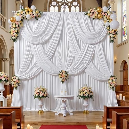 gogoparti 10x15 ft White Backdrop Curtain for Weddings & Parties - 2-Panel Wrinkle-Free Polyester Drape, 15 FT Long for Birthday, Baby Shower, Halloween Photography Background by Gogoparti