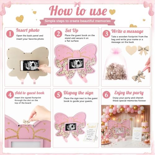 Kosiz 65 Pcs Pink Bow Baby Shower Guest Book Alternative for 60 Guests - Image 3