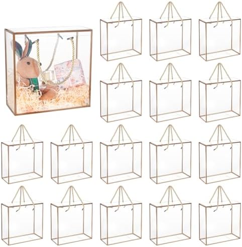 BENECREAT 20-Pack Transparent Favor Boxes, 7.87x7.87x3.54 Inch PET Plastic Gift Boxes with Gold Border, Durable Rectangle Party Box for Weddings Birthdays Parties by BENECREAT