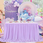 Lavender Chiffon Table Skirt 6ft for Rectangle Tables 2 Layer Purple Mermaid Table Skirting for Wedding Birthday Butterfly Party Baby Shower Decor - Image 2
