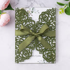 ponatia 25PCS Olive Green Laser Cut Invitations Cards with Envelopes - Image 2