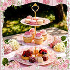 Lallisa 3 Tier Tea Party Cake Stand 10", 9" and 7" Ceramic Shabby Floral Dessert Stand with Metal Rack Coquette Cupcake Tower for Wedding Bridal Shower Baby Shower Decoration - Image 4
