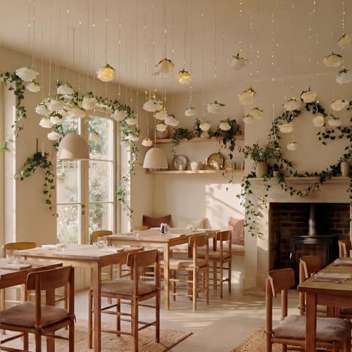 Suncalla 42 Pcs Artificial Rose Peony Flower Garlands Hanging Decor Backdrop Each 39.4inch Silk Floral Garland Peony Floral Celling for Wedding Party Background Birthday Baby Shower Home Garden(White) - Image 6