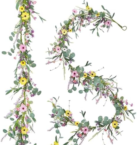 6.5FT Wildflower Garland Daisy Artificial Flowers Garland with Lavender by COEWUR