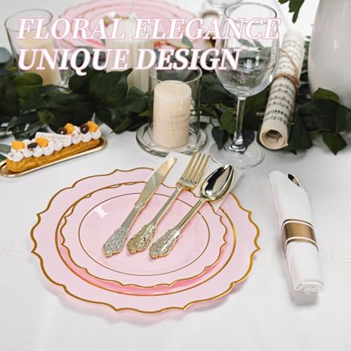 350PCS Pink Plastic Plates, Plastic Dinnerware Sets for 50 Guests - Image 3