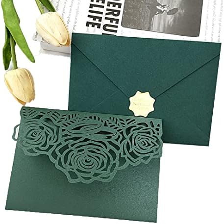 50Sets Green Rose Laser Cut Wedding Invitation with Envelopes, for Wedding Birthday Baby Shower Graduation Party Supplies - Image 2