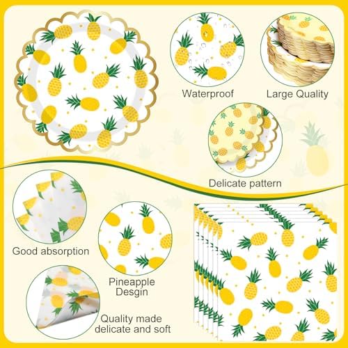 Funnymoom 400 Pcs Pineapple Party Supplies for 50 Guest Summer Fruit Disposable Plates Napkin Cup Spoon Fork Knives for Outdoor Picnic Birthday Baby Bridal Shower Holiday Party Supplies - Image 3
