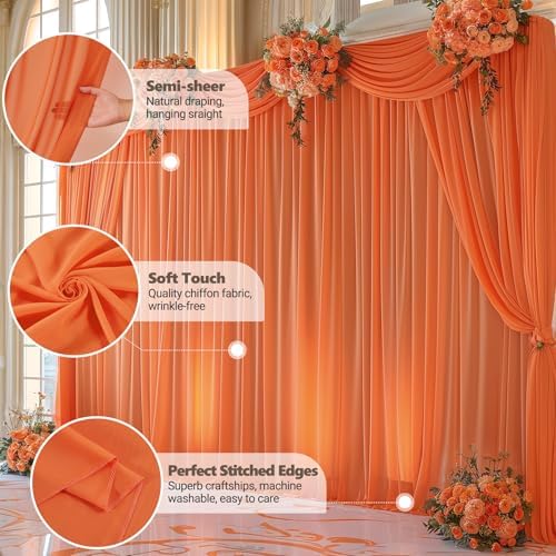 20ft x 10ft Orange Backdrop Curtains, Wrinkle-Free Sheer Chiffon Fabric Photo Backdrop Drapes for Wedding Arch Party Ceremony Stage Photography Decorations - Image 6