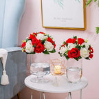 Sziqiqi Artificial Flower Centrepieces for Tables, Red & White, 6Pcs - Image 6