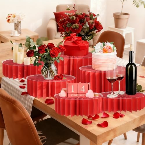 6Pcs Buffet Risers, Valentine's Day Food Risers for Table, Foldable Cake Display Stands, Tall Cardboard Cupcakes Stand for Show Catering Desserts Jewelry Wedding Birthday Party Decoration (Red) - Image 5