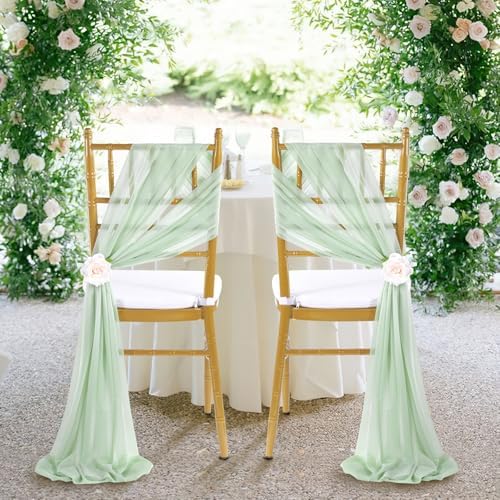 Fanqisi 8ft Long Wedding Chair Sashes 16 Pieces Sage Green Draping Fabric for Ceremony Reception Outdoor Chair Decorations - Image 5