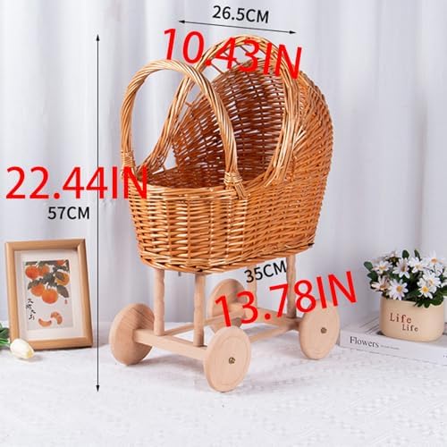 Woven Rattan Stroller Shaped Flower Basket, Vintage Wicker Baby Carriage Planter for Floral Arrangements, Baby Shower Wedding Party Decor, Photography Props, Floral Rustic Home Decor (Large Style B) - Image 2