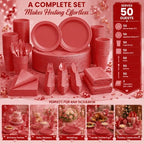 Tinybee 352 Pcs Red Plastic Plates, Disposable Dinnerware Set for 50 - Image 2
