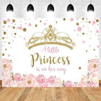 10x8ft Baby Shower Backdrop A Little Princess is on Her Way Photography Background Gold Crown Pink Floral Giltter Dots Girl Princess Party Banner Decorations Newborn Photo Booth Prop - Image 2