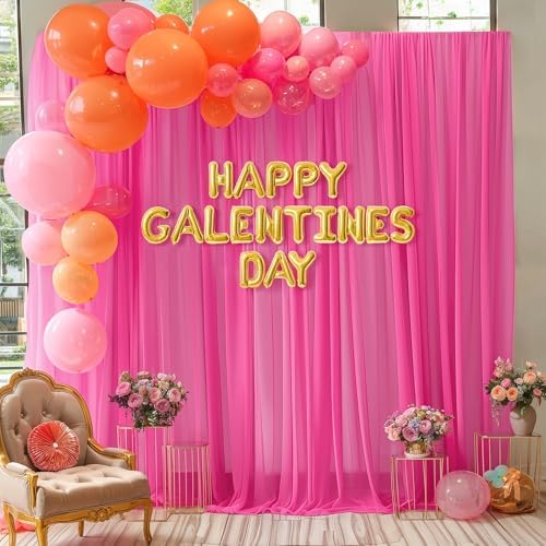 10ft x 10ft Hot Pink Backdrop Curtains, Wrinkle-Free Sheer Chiffon Fabric Photo Backdrop Drapes for Wedding Arch Party Ceremony Stage Photography Decorations - Image 3