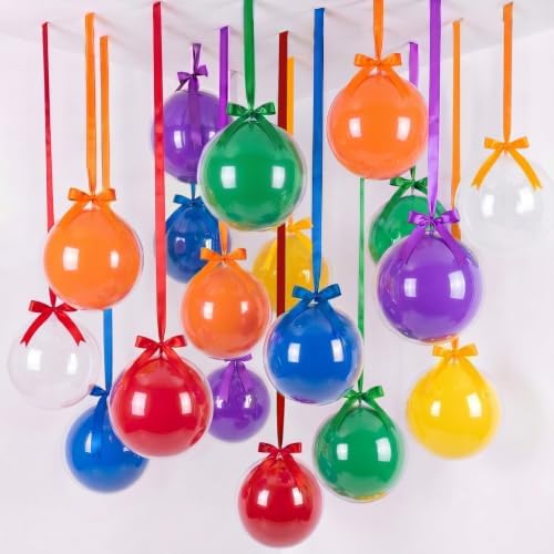 TaoBary 30 Set Rainbow Ceiling Hanging Decoration 22/18'' Colorful and Transparent Bobo Balloons Set with Satin Bows and Ribbons Bulk for Summer Back to School Birthday Wedding Party Decor - Image 6