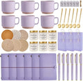 Baby Shower Prizes for Game Winners Baby Shower Games Prizes Ceramic Mugs with Metal Spoons Woven Coasters Notebooks Scented Candles Gift Bags Wedding Bridal Shower Favors for Guests (6, Purple) by WishFond