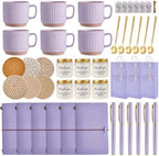 Baby Shower Prizes for Game Winners Baby Shower Games Prizes Ceramic Mugs with Metal Spoons Woven Coasters Notebooks Scented Candles Gift Bags Wedding Bridal Shower Favors for Guests (6, Purple) by WishFond