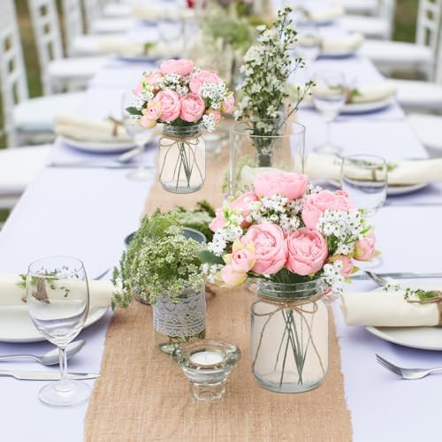 Zeyune 6 Sets Mason Jar Flowers Centerpiece Table Decorations,Light Pink - Image 6