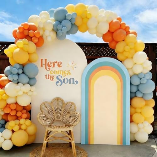 2 Pcs Here Comes The Son Arch Backdrop Covers,Set of 2(7.2FT/6FT) Sunrise Rainbows Arch Fabric Cover for Birthday Baby Shower Party Decoration - Image 6