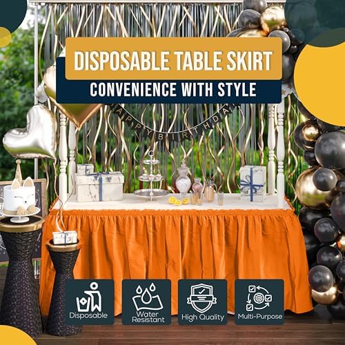 Exquisite Orange Table Skirt 12 Pack - Disposable Plastic Table Skirts for Rectangle Tables 6ft 8ft & Round Tables - 29in x 14ft Self-Adhesive Strip - Birthday Wedding Gender Reveal Decor - Image 6