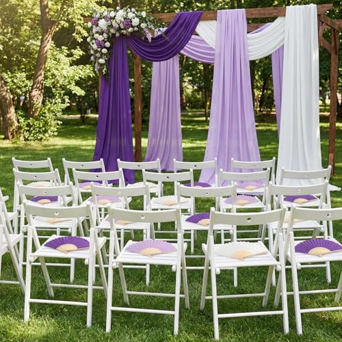 Paper Folding Hand Fans for Party, Gradient Purple, 60 Pcs - Image 4