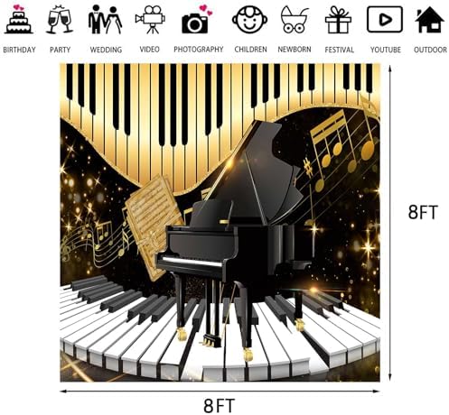 Piano Backdrop, Piano Keyboard Musical Notes Photography Background, 8x8ft - Image 3