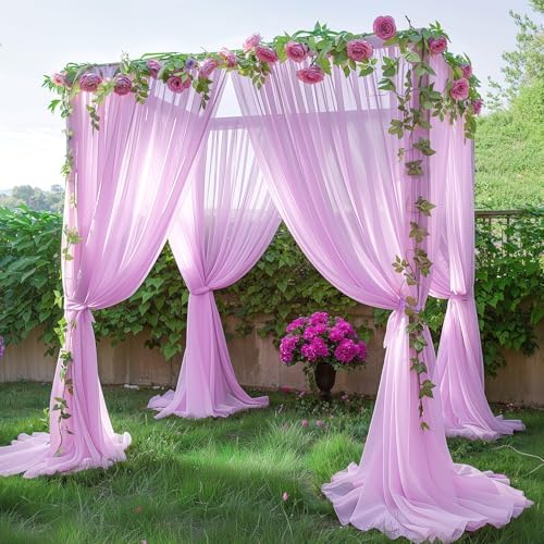 40ft x 10ft Pink Backdrop Curtains, Wrinkle-Free Sheer Chiffon Fabric Photo Backdrop Drapes for Wedding Arch Party Ceremony Stage Photography Decorations - Image 4