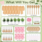 56Pcs Baby Shower Prizes for Game Winners Bamboo Cheese Board Fork Butter Spreaders Coasters Towel Artificial Potted Plant Gift Bag for Baby Shower Bridal Shower Favors (6 Sets, Bamboo Bow Shaped) - Image 4