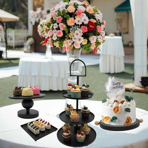 Set of 7 Black Cake Stands Metal Dessert Display Holder Table Decor - Image 5