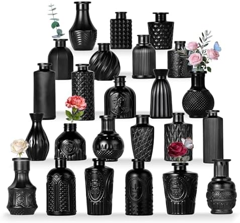 Mini Bud Vases As Wedding Centerpieces for Tables,Clear Bud Vases for Flowers,Small Flower Vases Suitable for Birthday Party,Anniversary,Wedding Reception,Baby Shower (Matt Black, 24PCS) by Unknown