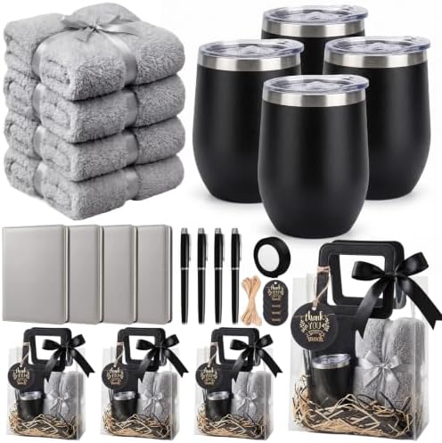 4 Sets Baby Shower Prizes for Men with 12 oz Coffee Cups Notebooks Towels Pens Thank You Cards Raffia Gift Bags Baby Shower Prizes for Game Winners by Bumaeu