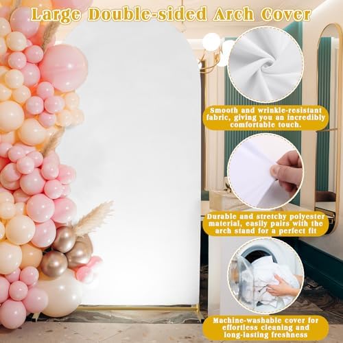 Arch Backdrop Stand and Cover Set| 7.2ft Wedding Metal Arch Stand with Spandex Fitted Backdrop Cover|Gold Balloon Arched Frame White Arch Cover for Birthday Party Baby Shower Graduation Ceremony Décor - Image 4