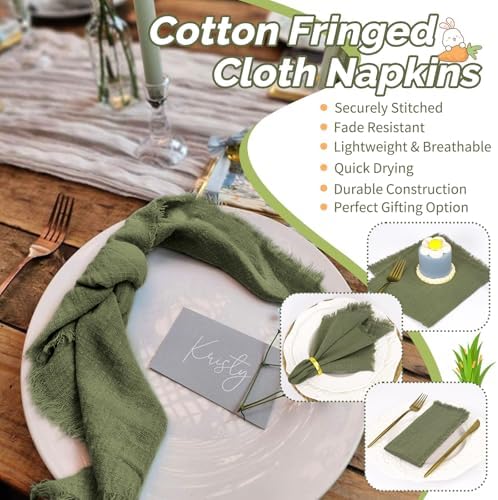 Showgeous 60 Pack Olive Green Cloth Napkins with Fringe, 16x16 inch - Image 5