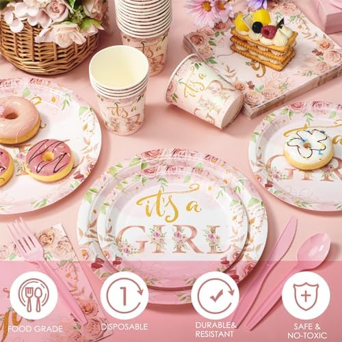 Dandat 350 Pcs Baby Shower Set, Floral, Pink - Image 2