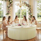 2 Pack Ivory Round Spandex Tablecloths, 6FT/72In Stretchy Table Cloth with Skirt, Washable Fitted Tablecloth, Circle Wrinkle Free Table Cover for Wedding Party Dining Banquet Event - Image 2